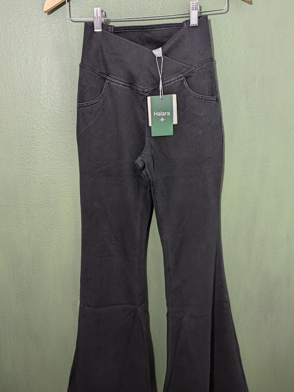 Halara Flex High Waisted Washed Black Crossover Flare Pants
